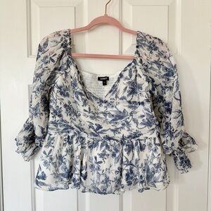 Express Blue and White Patterned Skirt